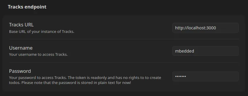 Settings for Tracks in Obsidian